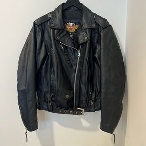 Vintage Harley-Davidson Women’s Large Black Leather Motorcycle Jacket Belted